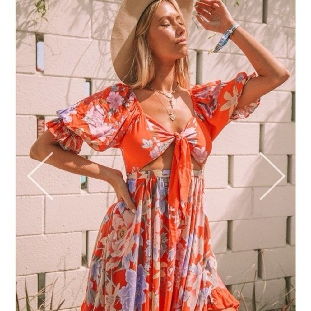 Spell & The Gypsy Collective Dress Womens M Orange Floral Sundress Boho Festival